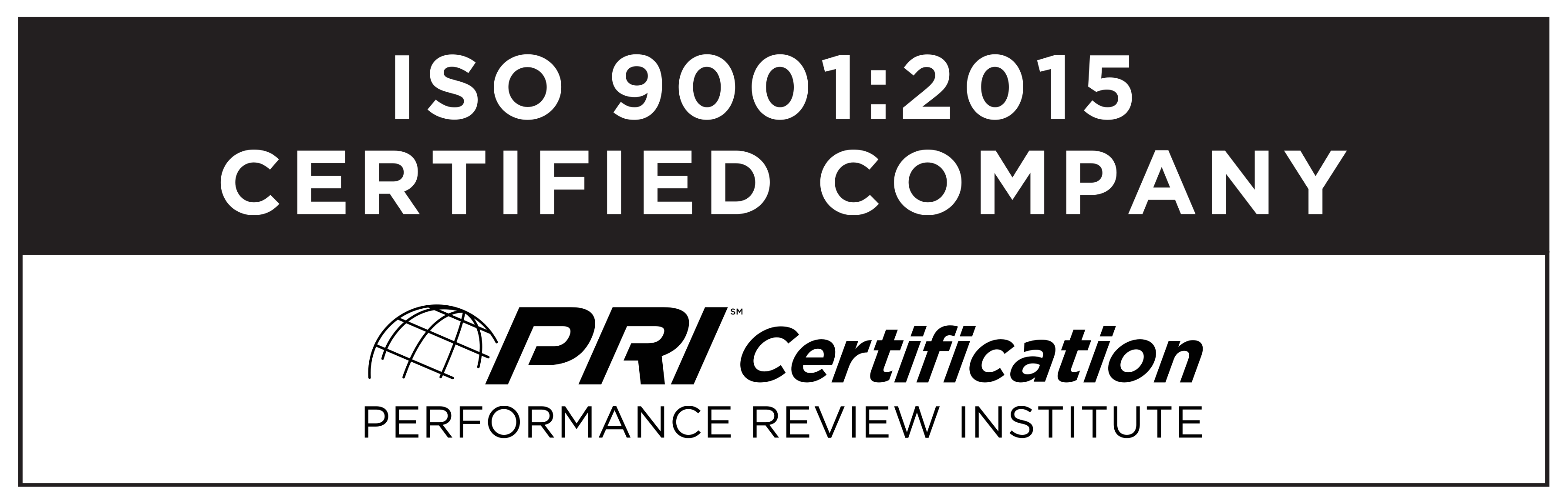 ISO 9001:2015 Certified Company - PRI Certification (Performance Review Institute)